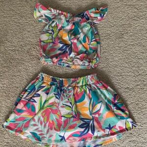 Girls Multicolor Floral Elastic Waist Skirt and Top - Bright Tropical Print